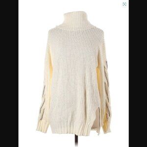 INC International Concepts Creme turtleneck Rhinestone sleeves sz L NWT